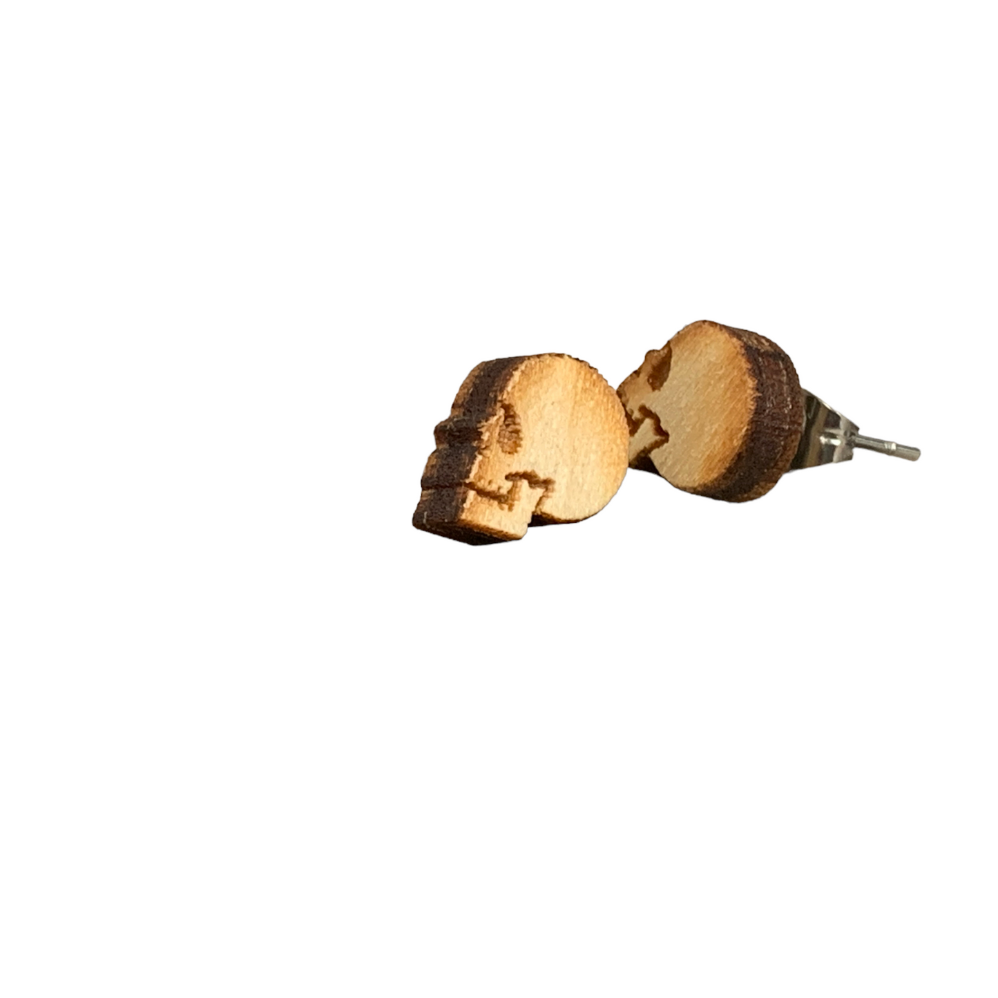 Hypoallergenic Laser Engraved Wood Skull Earrings