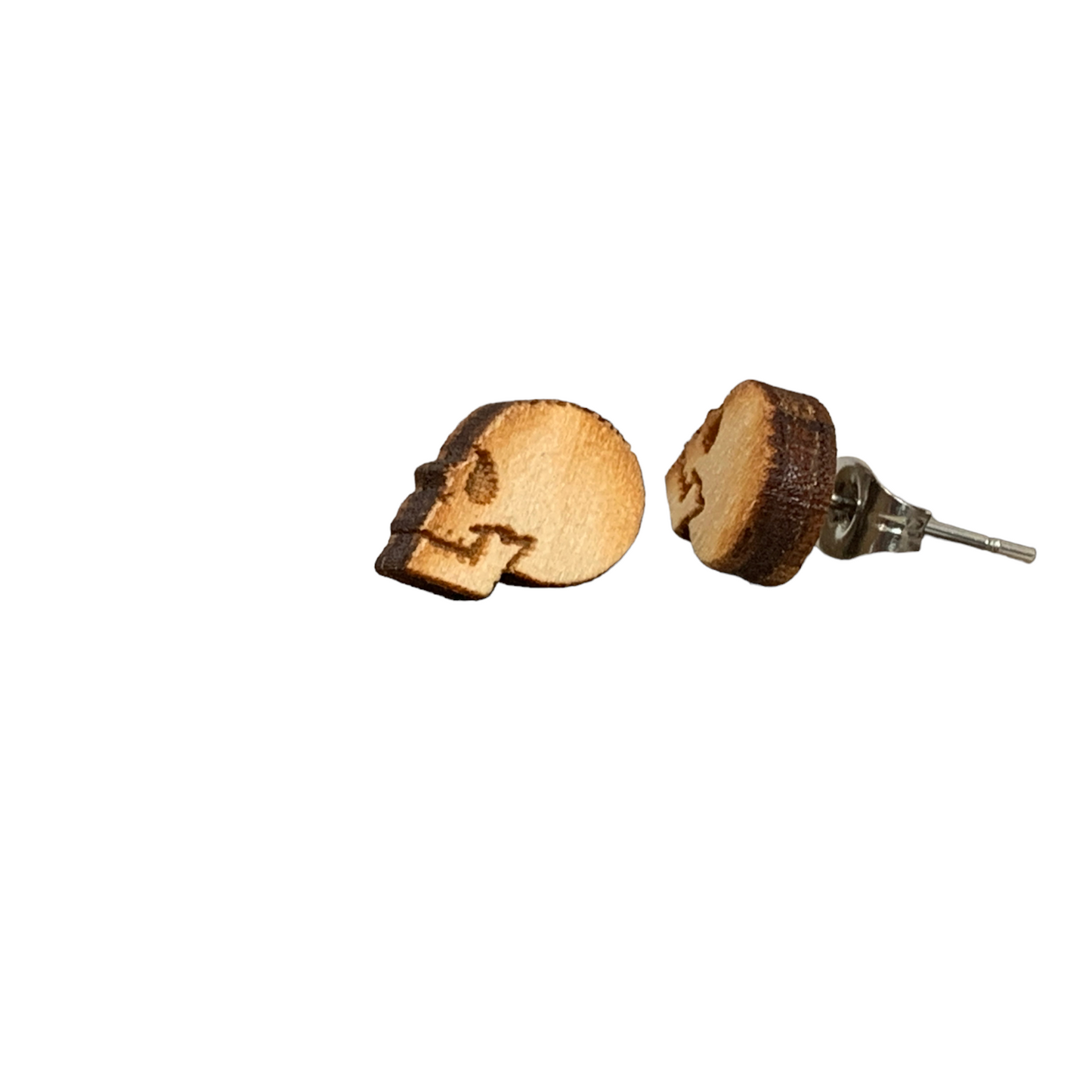 Hypoallergenic Laser Engraved Wood Skull Earrings