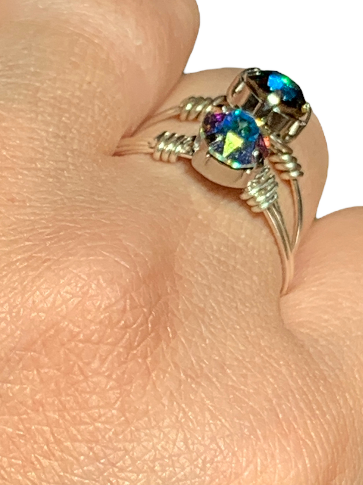 Sterling Silver Vitrail Oil Spill Crystal Wire Ring