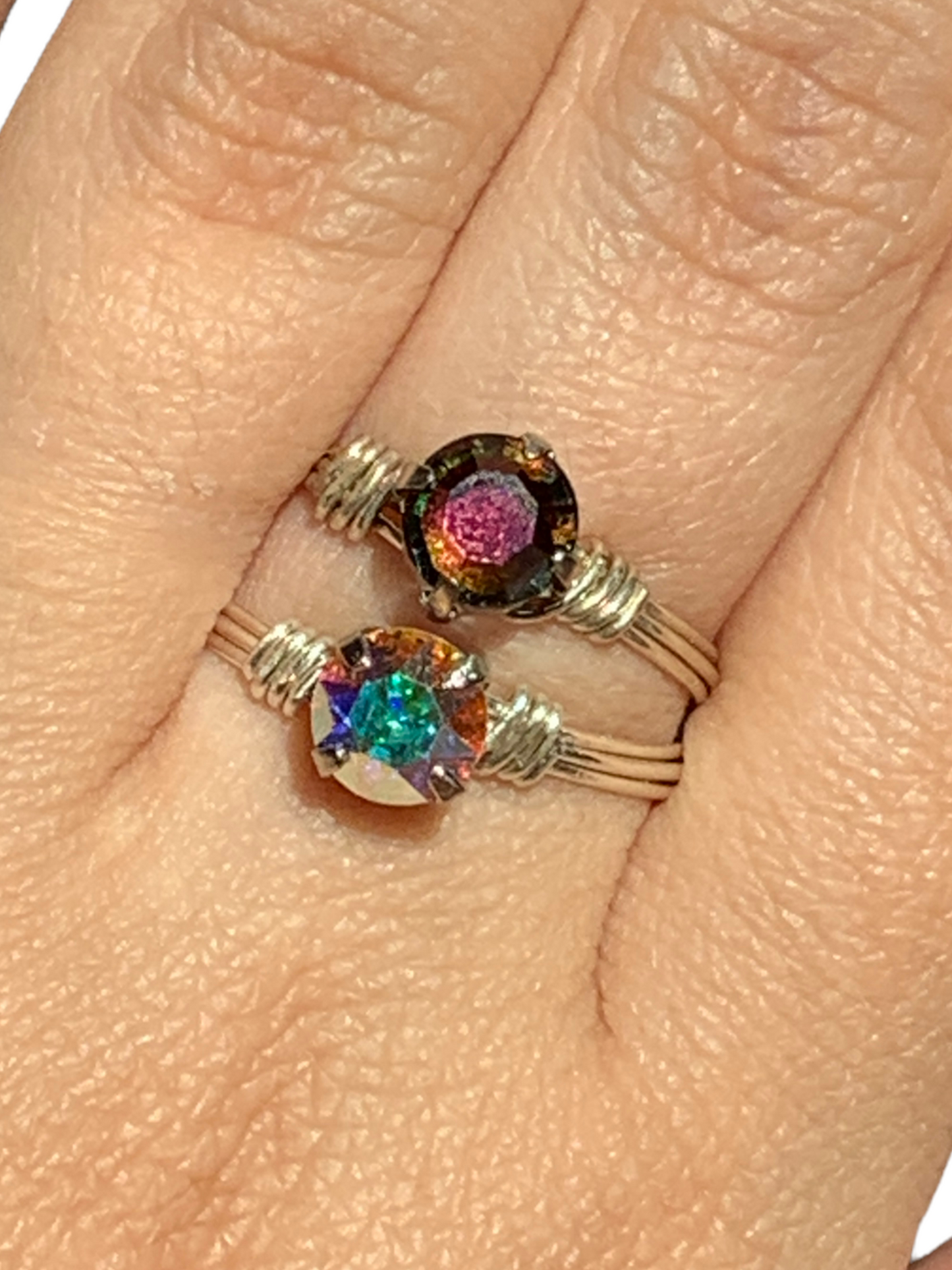 Sterling Silver Vitrail Oil Spill Crystal Wire Ring