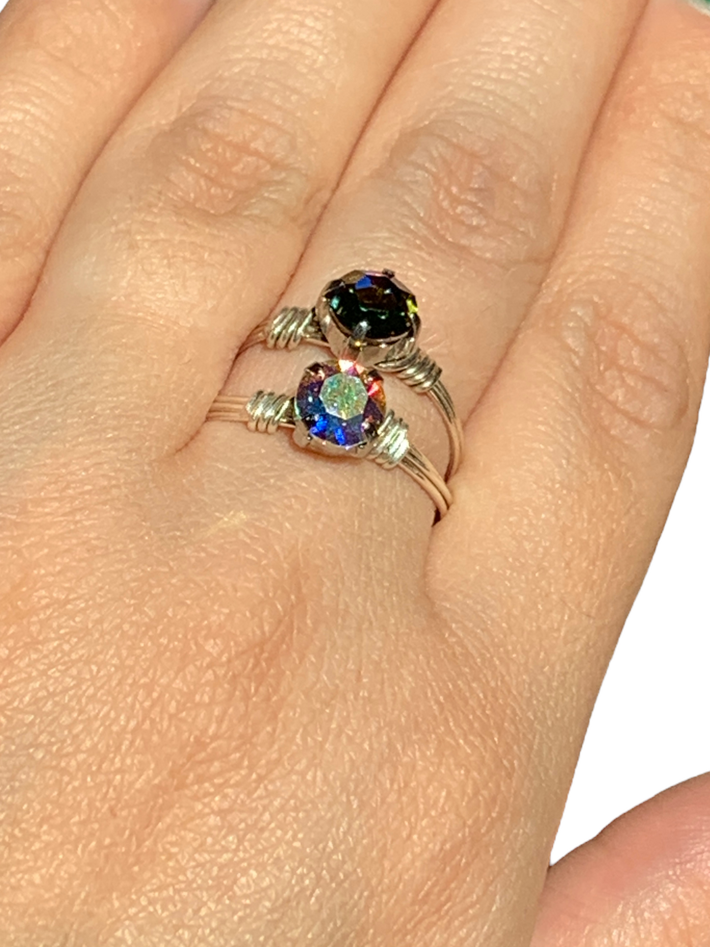 Sterling Silver Vitrail Oil Spill Crystal Wire Ring