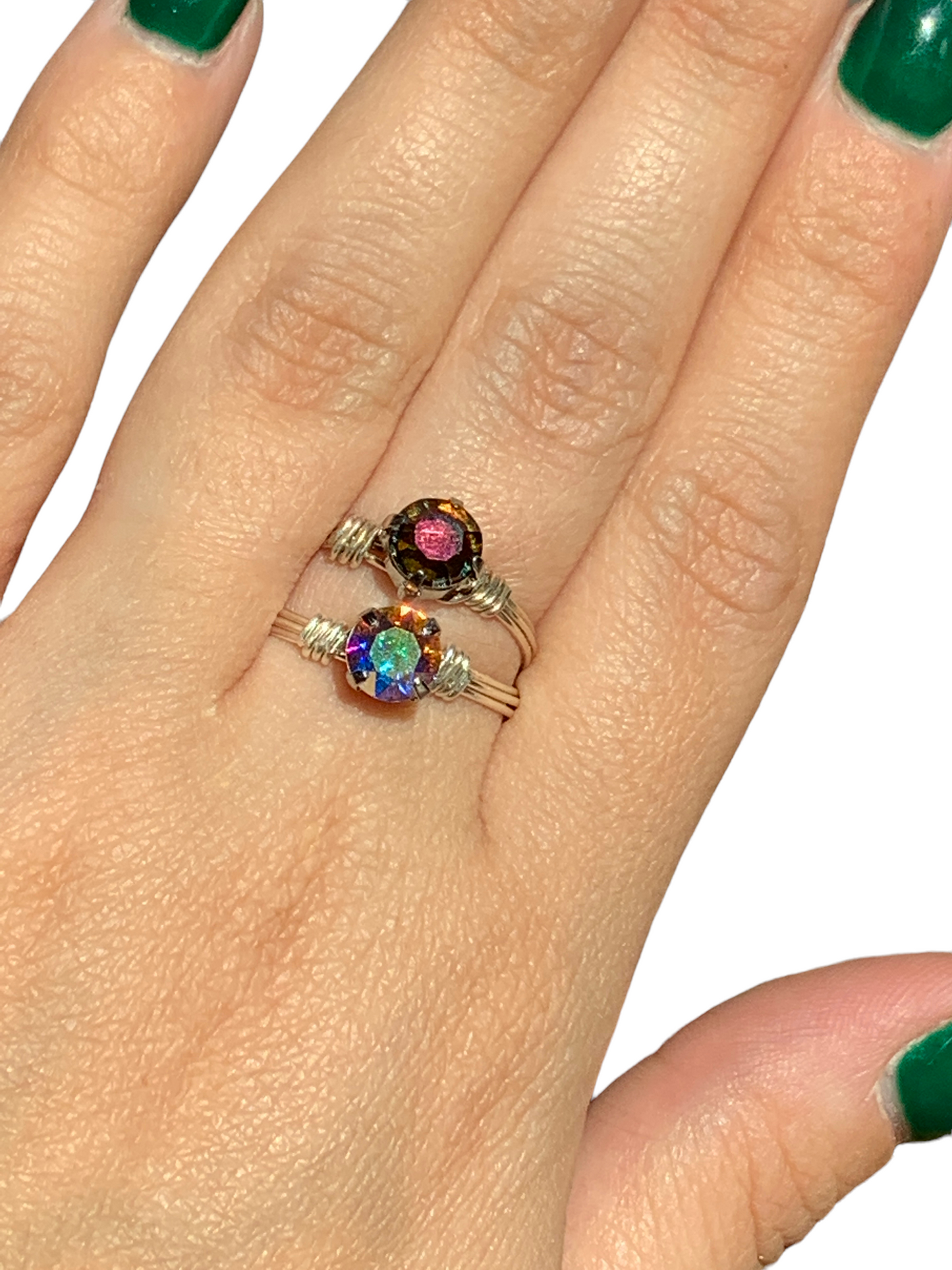 Sterling Silver AB Rainbow Crystal Wire Ring