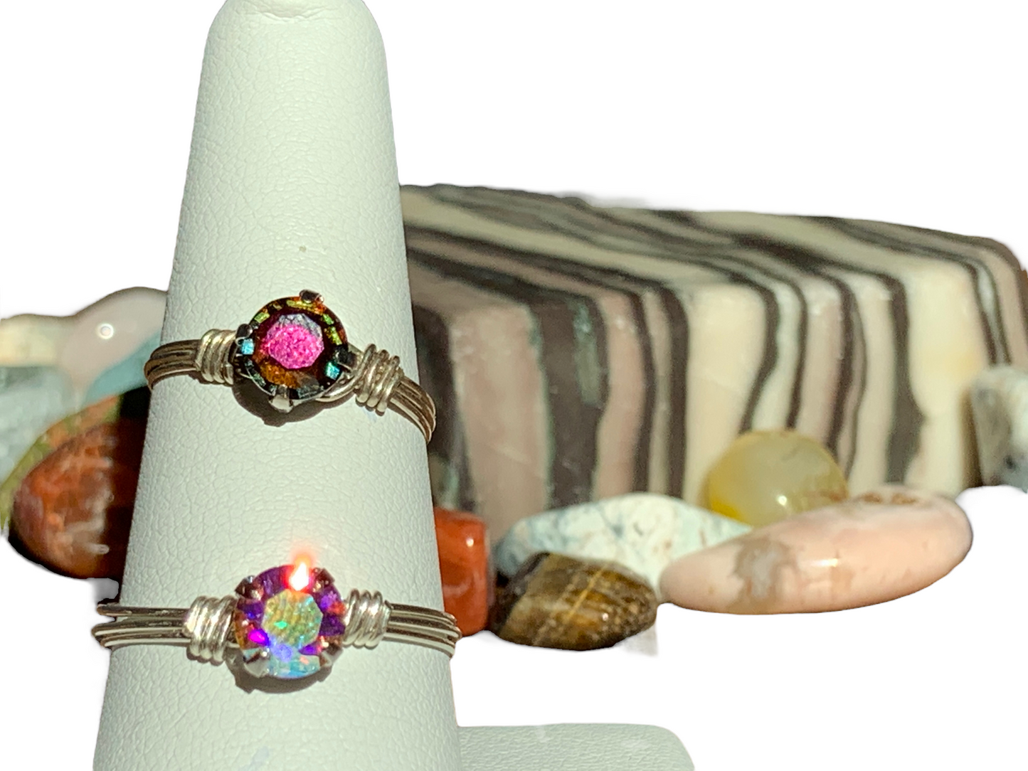 Sterling Silver Vitrail Oil Spill Crystal Wire Ring