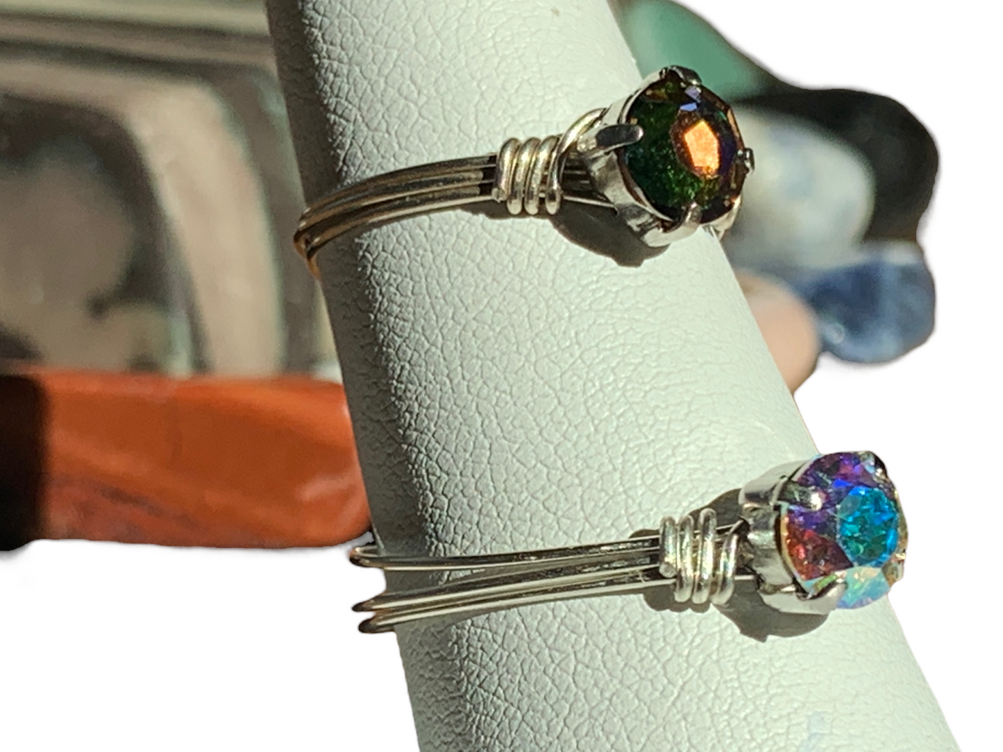 Sterling Silver Vitrail Oil Spill Crystal Wire Ring