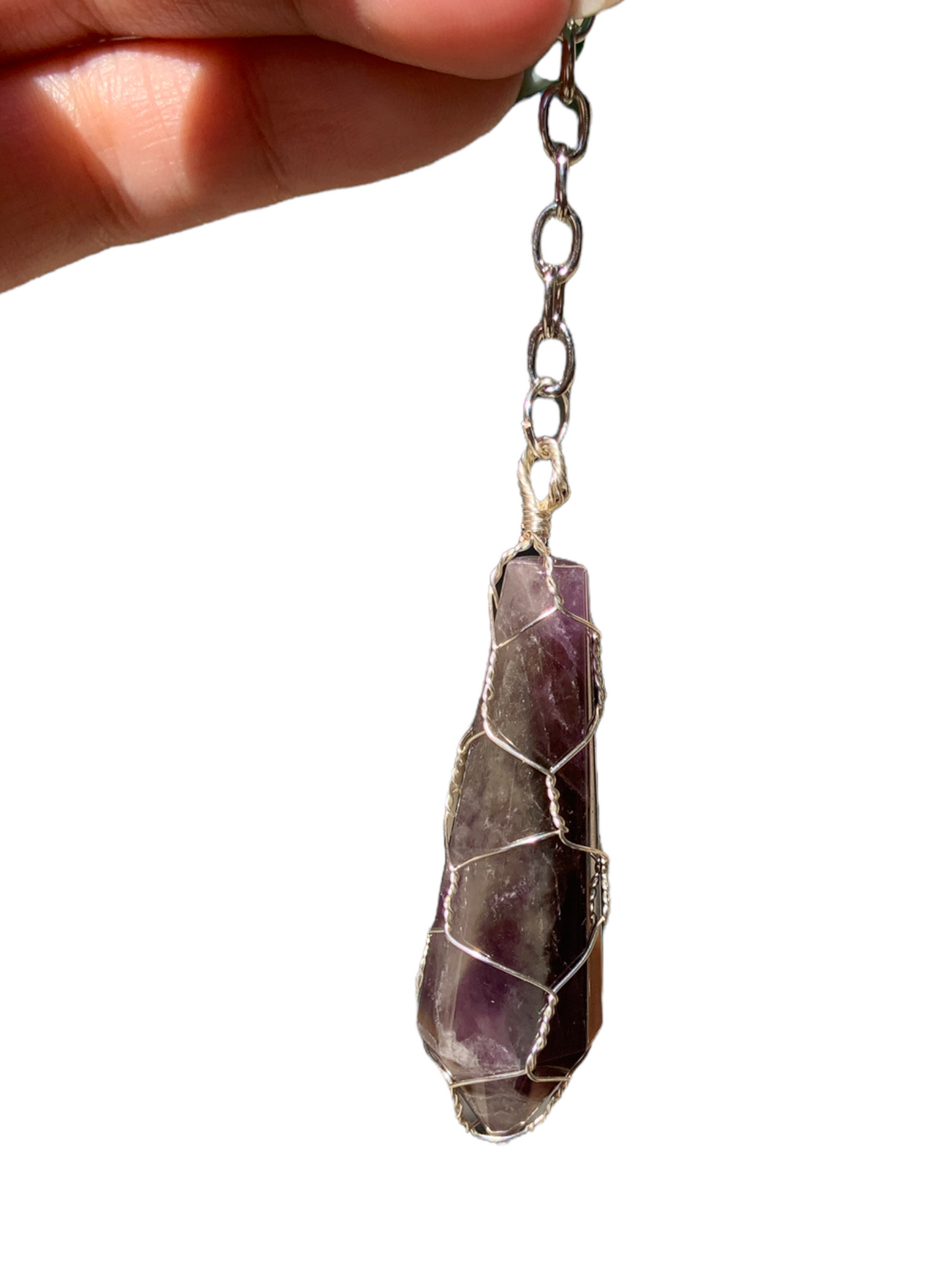 Amethyst Caged Wire Wrapped Crystal Keychain