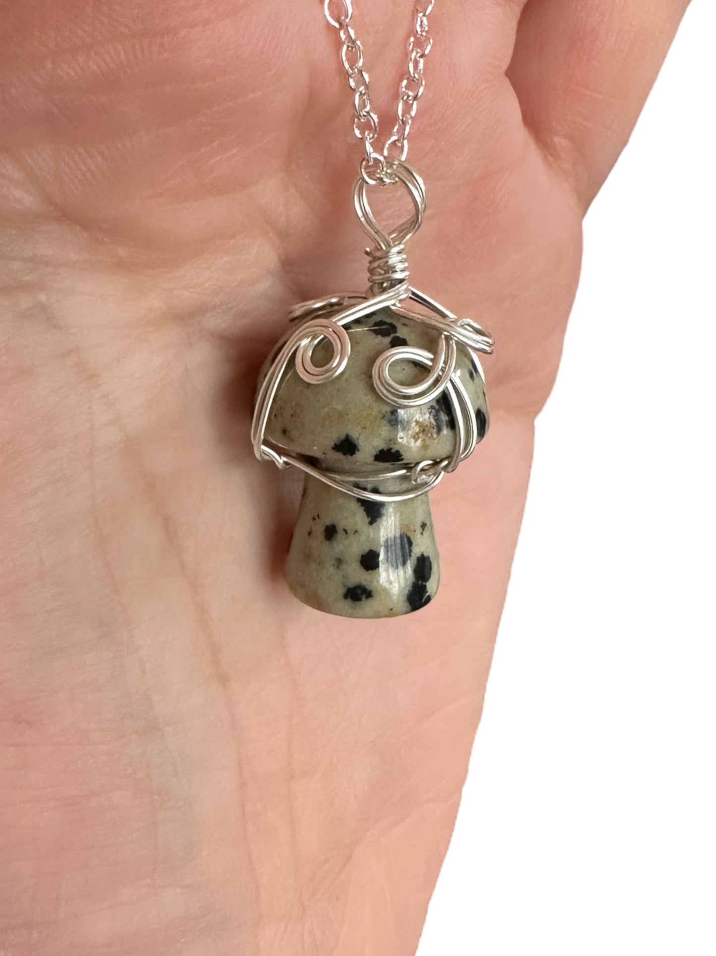 Sterling Silver | 14KT Gold Filled Dalmatian Jasper Wire Wrapped Mushroom Pendant