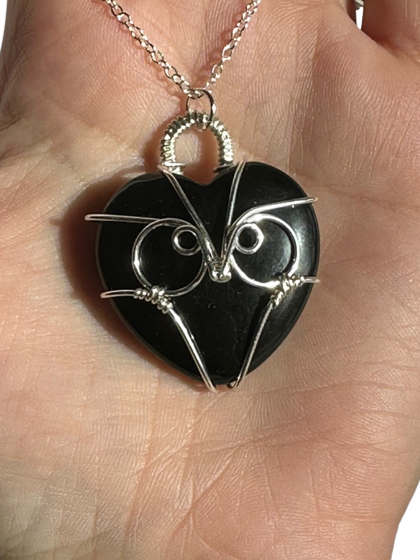Sterling | 14KT Gold Filled Onyx Heart Wire Wrapped Owl Pendant