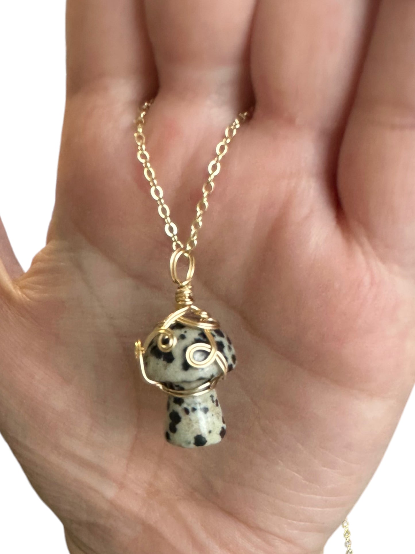 Sterling Silver | 14KT Gold Filled Dalmatian Jasper Wire Wrapped Mushroom Pendant