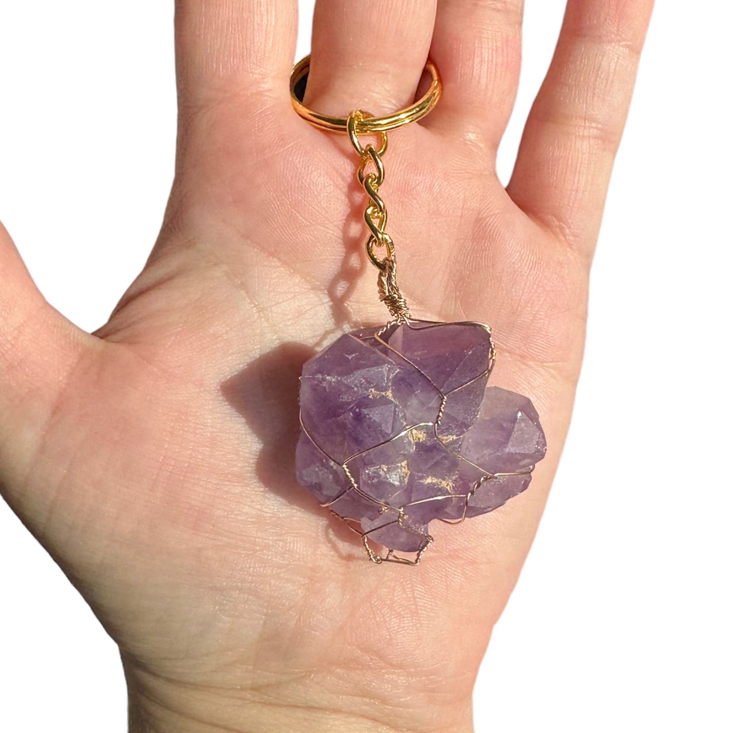 Amethyst Caged Wire Wrapped Crystal Keychain