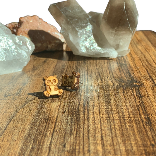 Hypoallergenic Panda Laser Engraved Wood Earrings