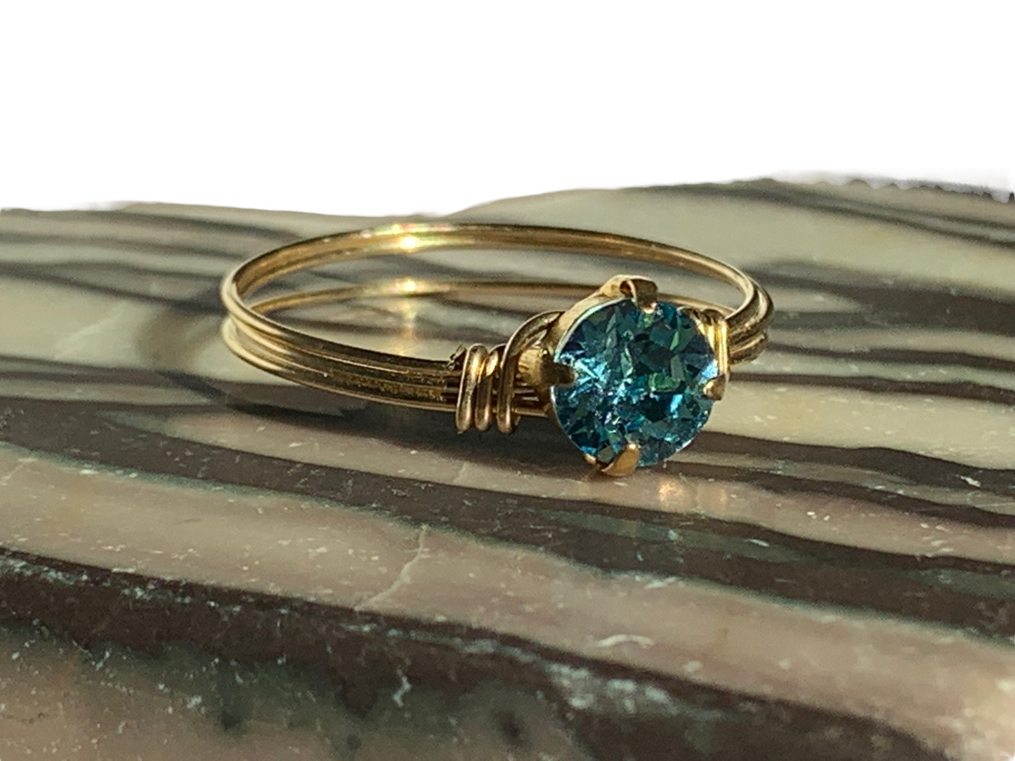 Sterling Silver | 14KT Gold Filled Aquamarine Crystal Ring