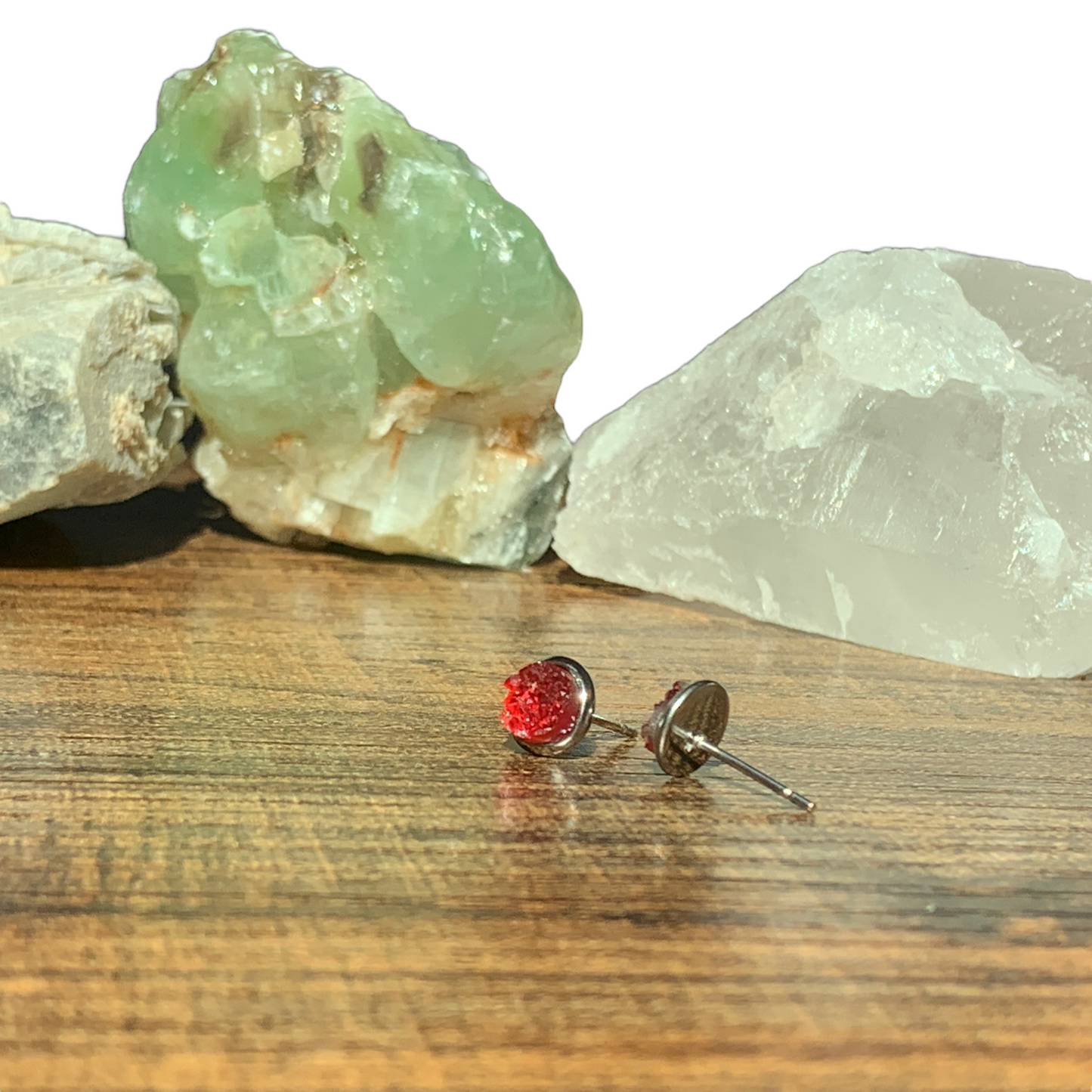 6MM Hypoallergenic Red Druzy Earring Studs