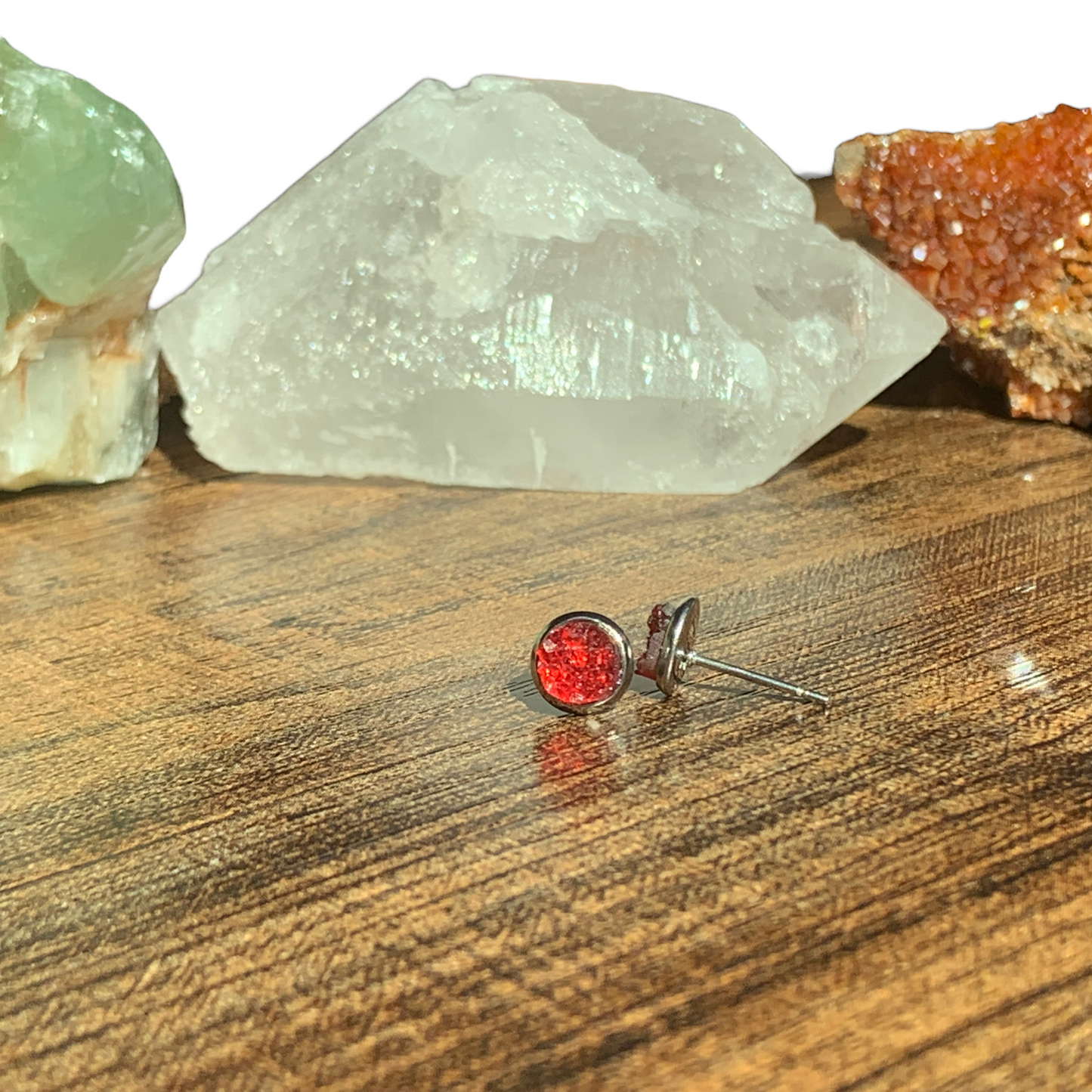 6MM Hypoallergenic Red Druzy Earring Studs
