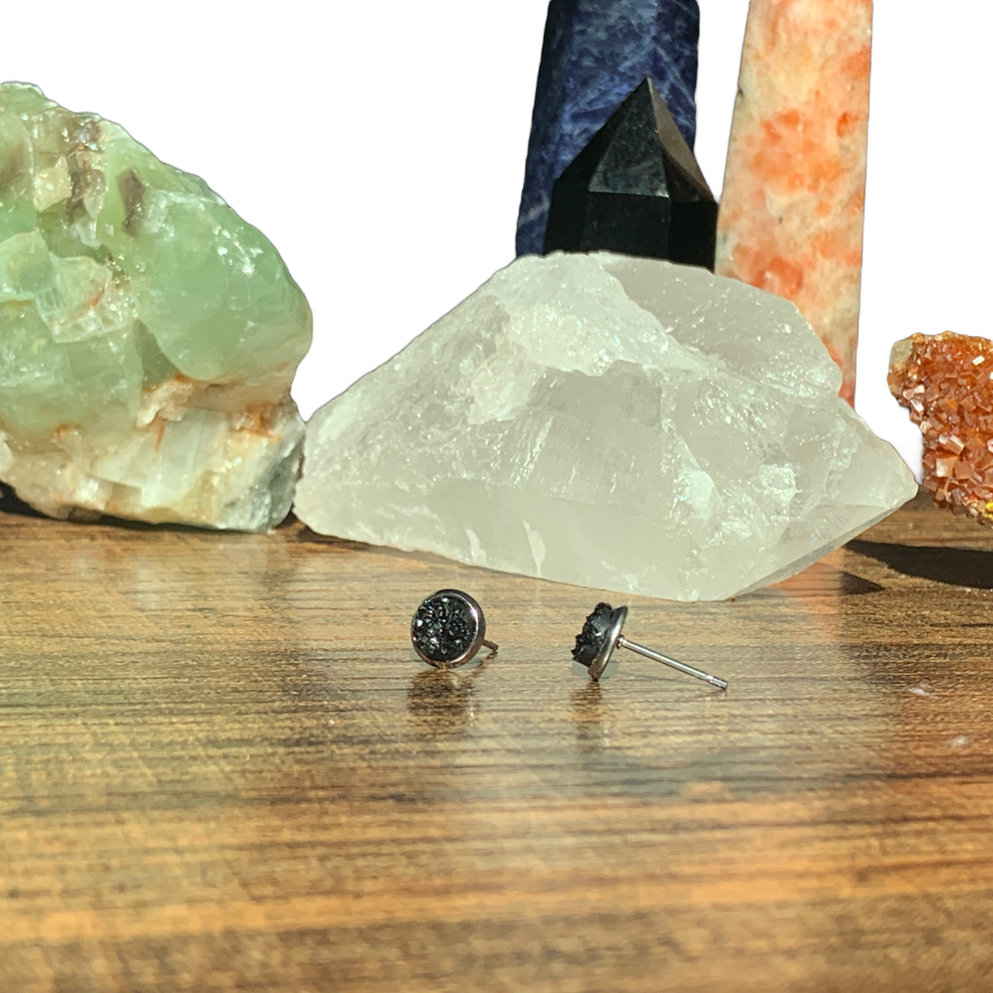 6MM Hypoallergenic Black Druzy Earring Studs