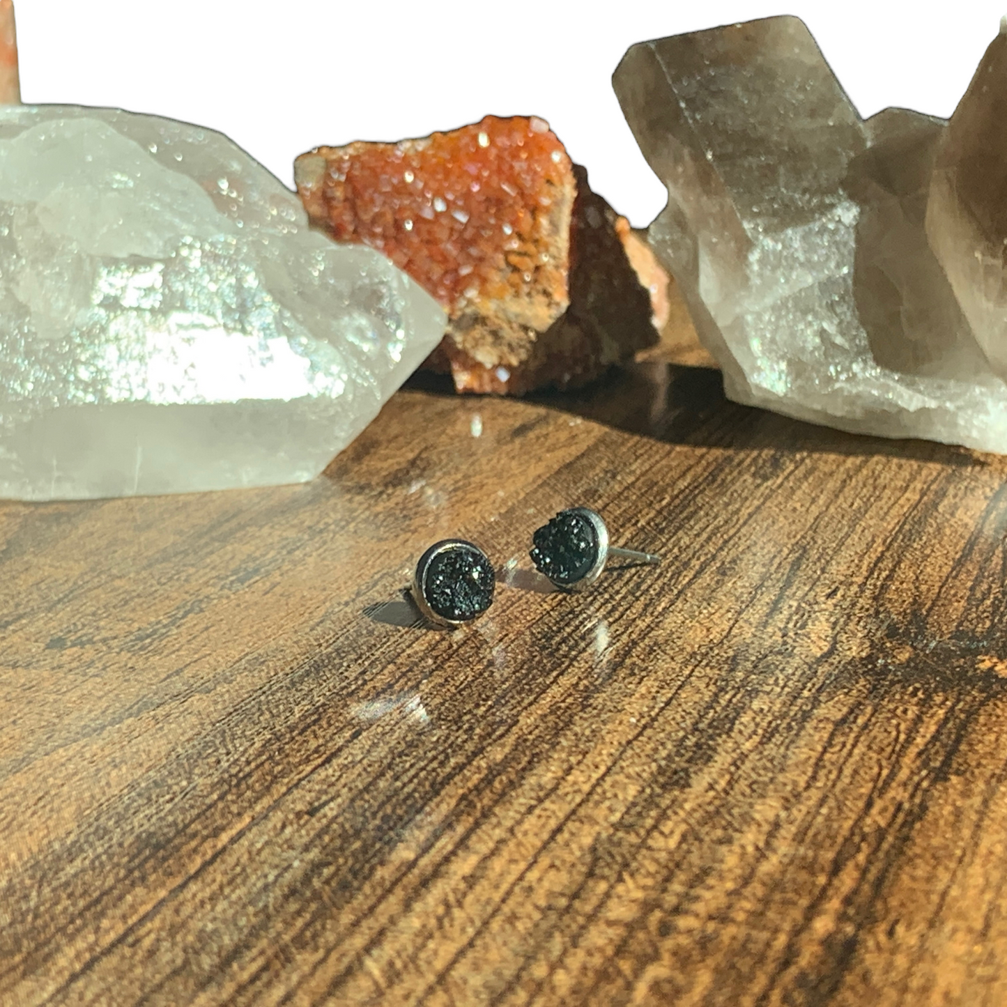 6MM Hypoallergenic Black Druzy Earring Studs