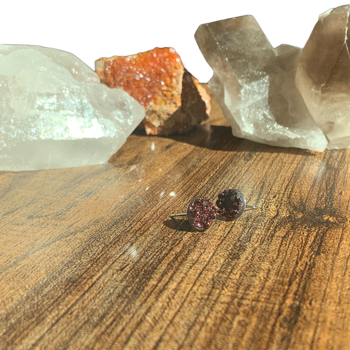 8MM Hypoallergenic Black Cherry Sparkle Druzy Earring Studs