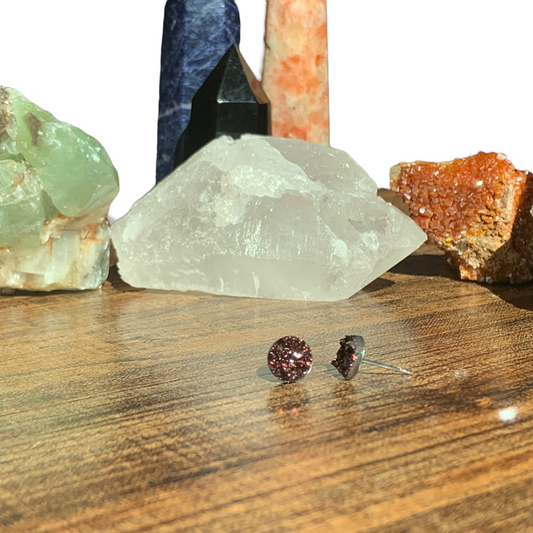 8MM Hypoallergenic Black Cherry Sparkle Druzy Earring Studs