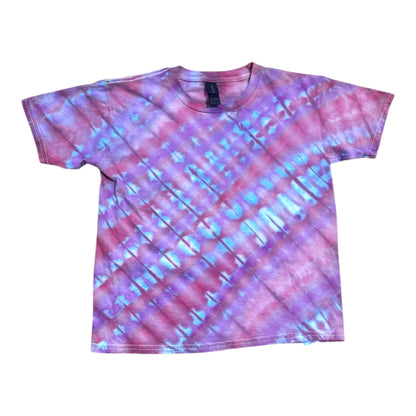 Youth Medium Pastel Purple Pink and Blue Pleated Ice Dye Tie Dye Shirt