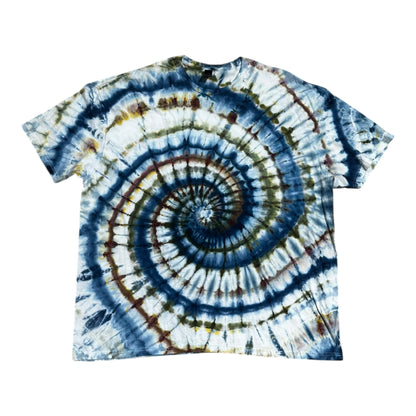 Adult 3XL Blue Green Brown and Yellow Spiral Ice Dye Tie Dye Shirt