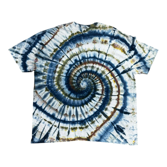 Adult 3XL Blue Green Brown and Yellow Spiral Ice Dye Tie Dye Shirt