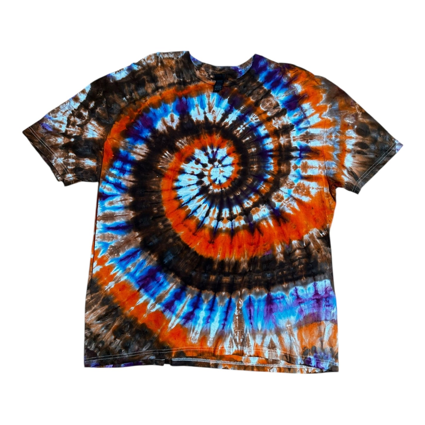 Adult 2XL Purple Orange and Brown Spiral Ice Dye Tie Dye T-Shirt