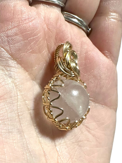 Sterling Silver | 14KT Gold Filled Wire Wrapped Rose Quartz Crystal Fidget Bezel Pendant