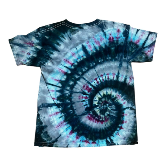 Youth Medium Blue Gray Purple and Black Spiral Ice Dye Tie Dye Shirt