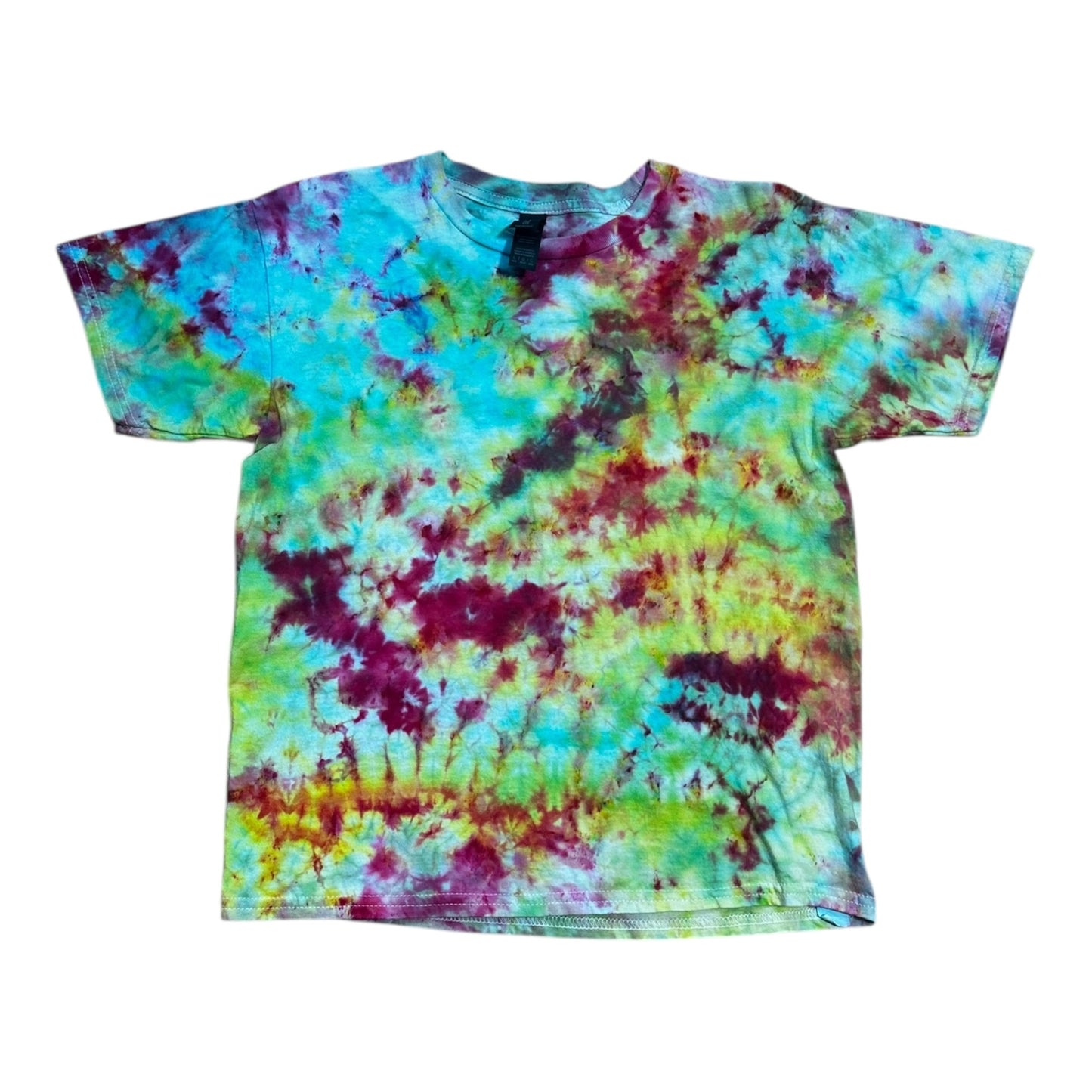 Youth Large Hot Pink Green Yellow and Blue Scrunch Ice Dye Tie Dye Shirt