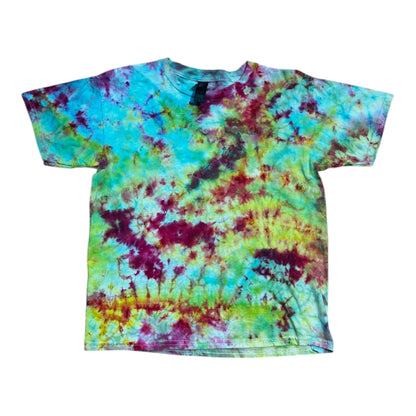 Youth Large Hot Pink Green Yellow and Blue Scrunch Ice Dye Tie Dye Shirt