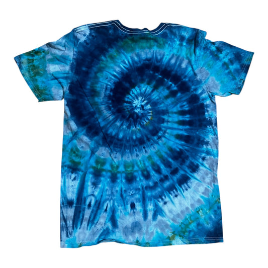 Adult Medium Blue Gray and Green Spiral Ice Dye Tie Dye Shirt