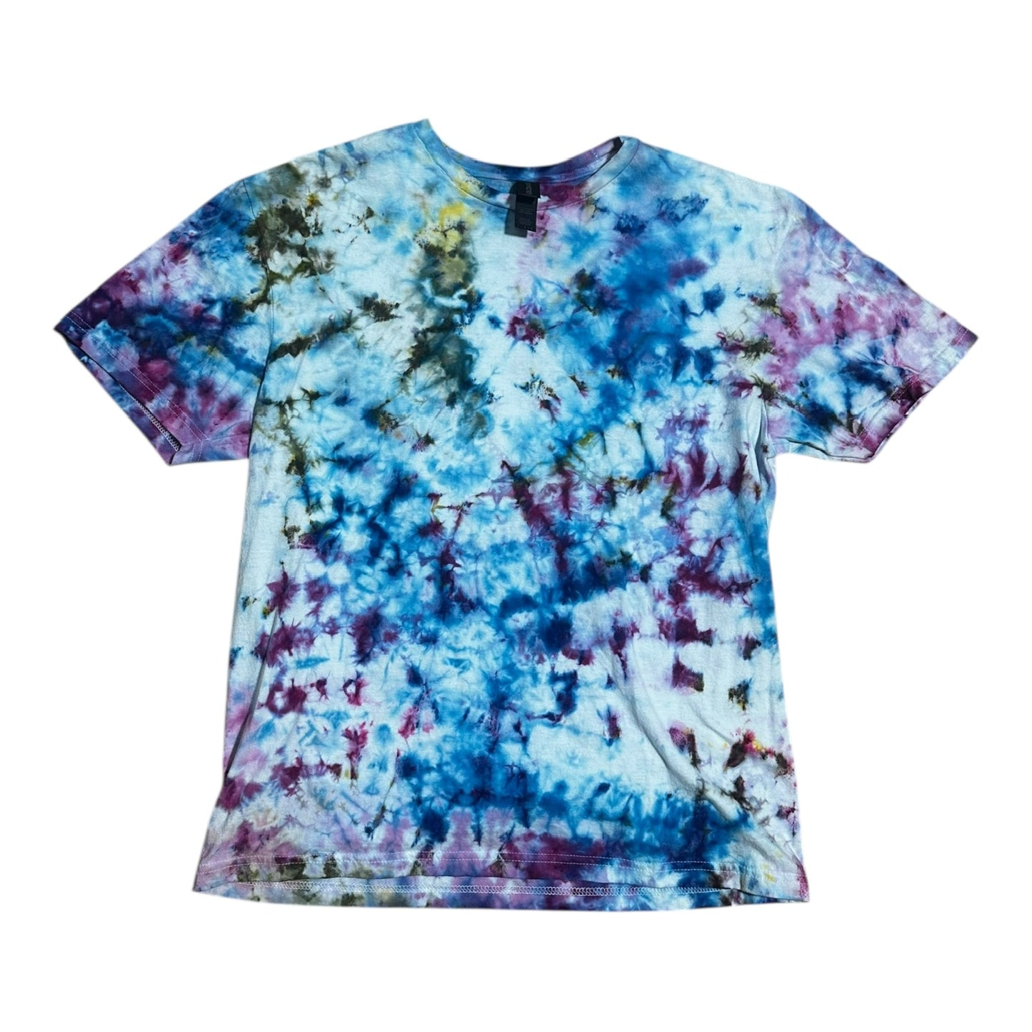 Adult Large Blue Brown Yellow and Purple Scrunch Ice Dye Tie Dye Shirt