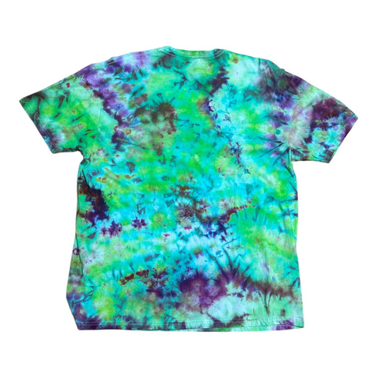 Adult XL Purple Yellow Green and Blue Scrunch Ice Dye Tie Dye Shirt