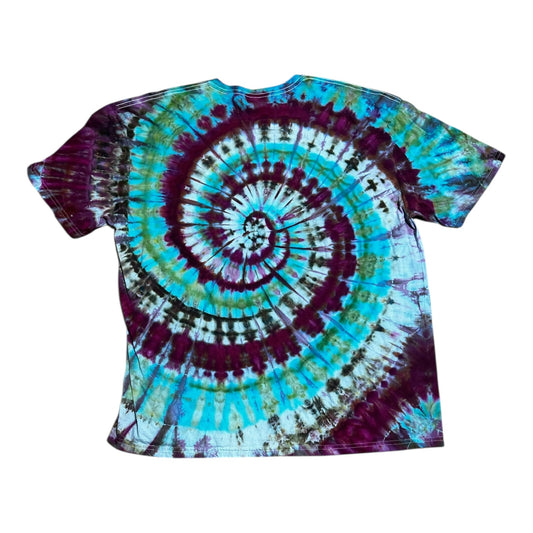 Adult 2XL Fuchsia Green Blue and Brown Spiral Ice Dye Tie Dye T-Shirt