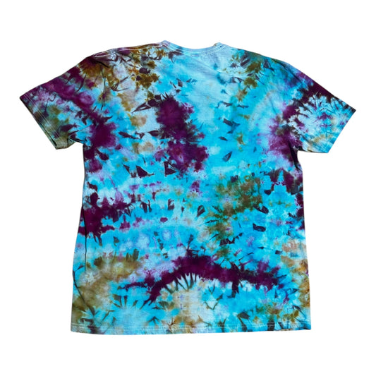 Adult XL Fuchsia Gold and Blue Scrunch Ice Dye Tie Dye Shirt