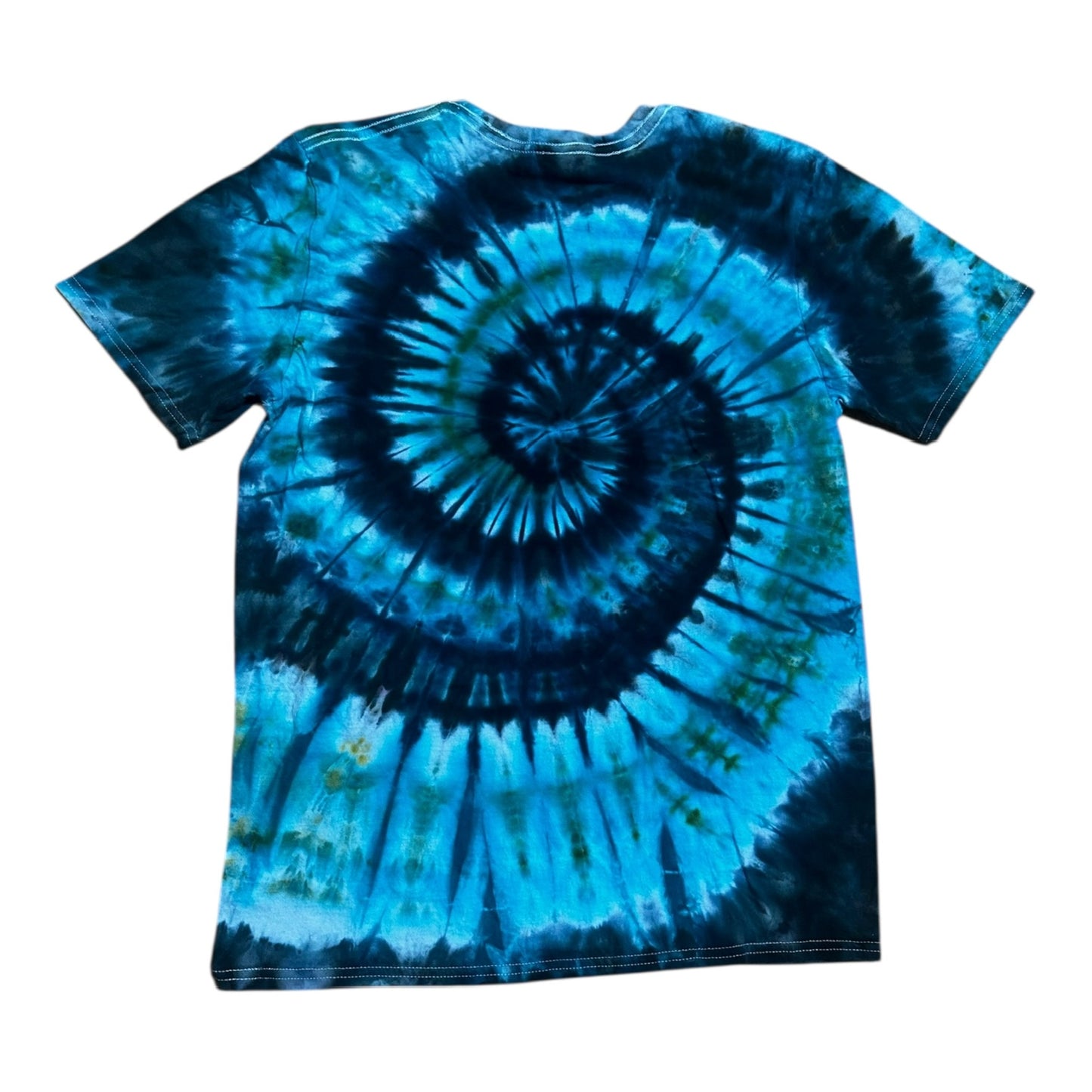 Adult Medium Blue Black and Green Spiral Ice Dye Tie Dye Shirt