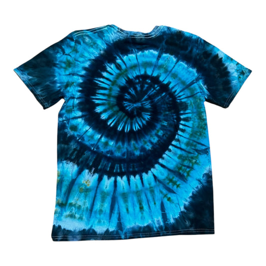 Adult Medium Blue Black and Green Spiral Ice Dye Tie Dye Shirt