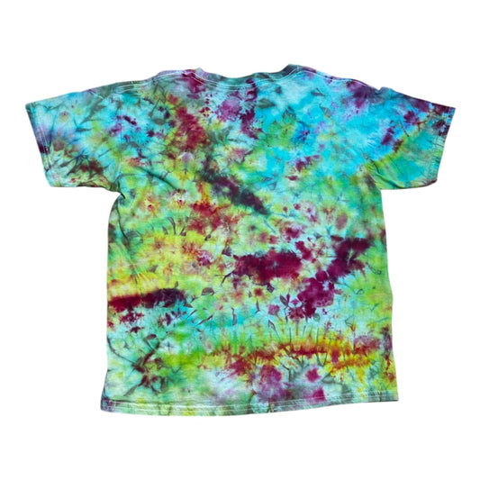 Youth Large Hot Pink Green Yellow and Blue Scrunch Ice Dye Tie Dye Shirt