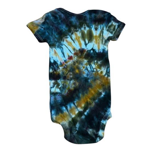 Infant 6-9 Months Black Gold and Red Scrunch Ice Dye Tie Dye Onesie