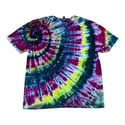 Adult 2XL Fuchsia Green Yellow and Gray Spiral Ice Dye Tie Dye T-Shirt
