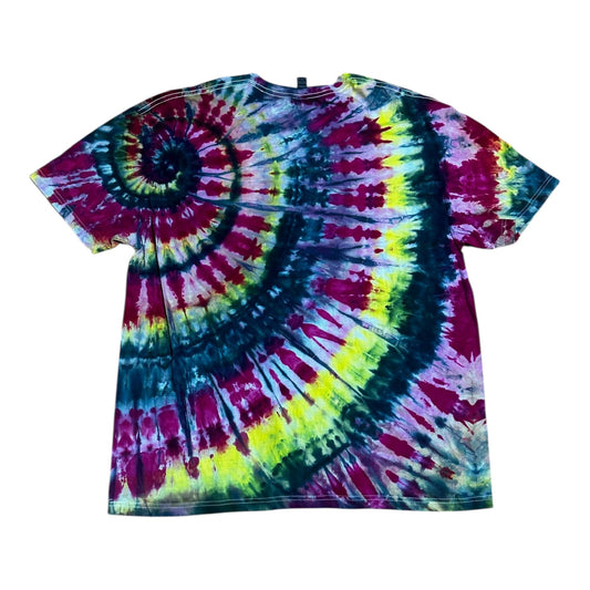 Adult 2XL Fuchsia Green Yellow and Gray Spiral Ice Dye Tie Dye T-Shirt