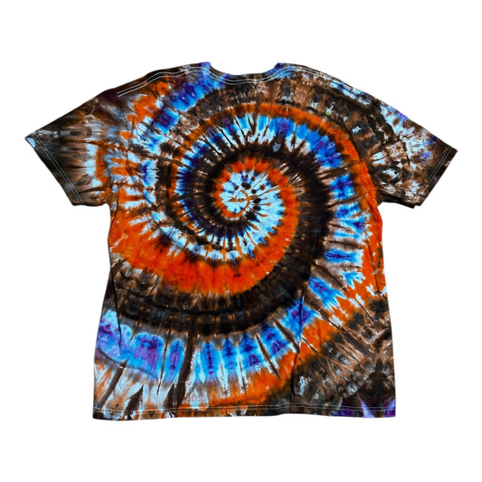 Adult 2XL Purple Orange and Brown Spiral Ice Dye Tie Dye T-Shirt