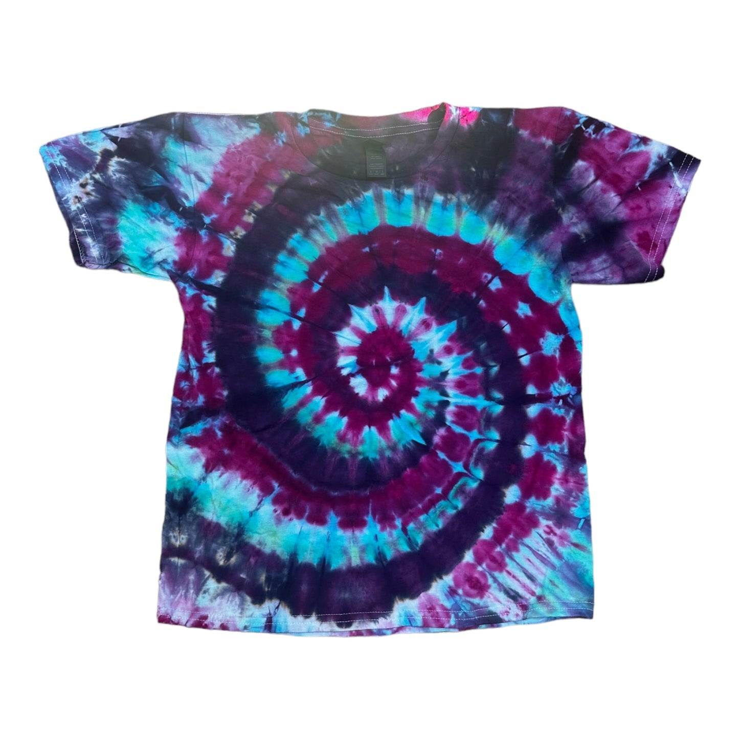 Youth XL Blue Purple and Fuchsia Spiral Ice Dye Tie Dye Shirt