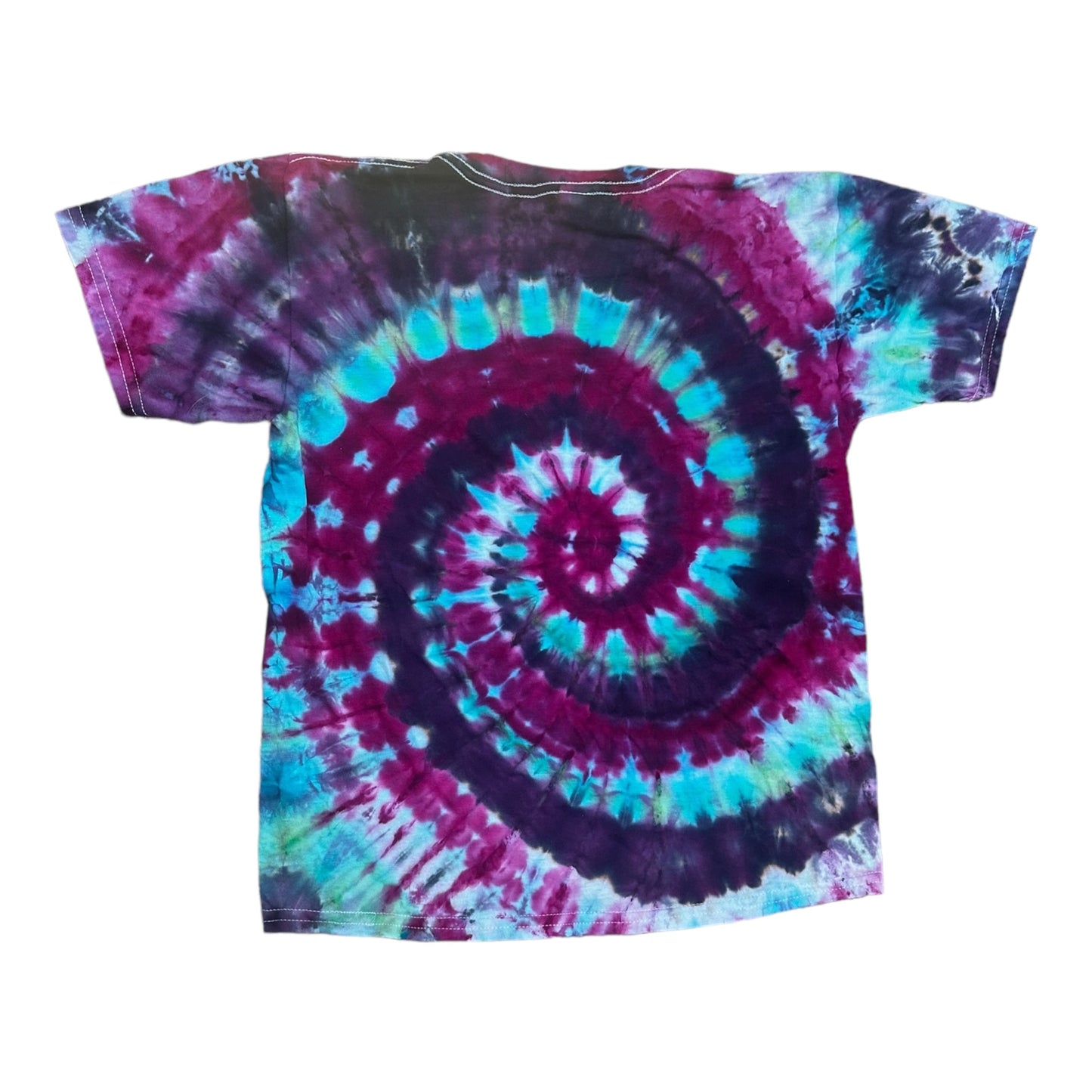 Youth XL Blue Purple and Fuchsia Spiral Ice Dye Tie Dye Shirt