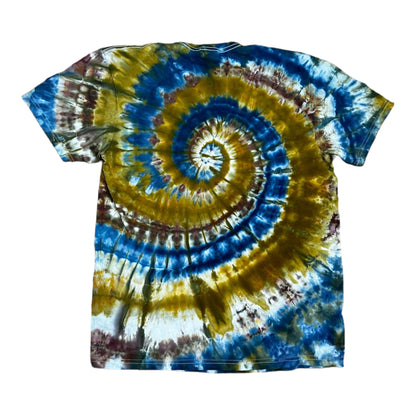 Adult Large Blue Green and Brown Spiral Ice Dye Tie Dye Shirt