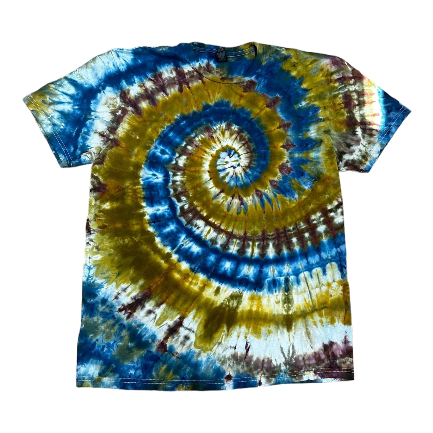 Adult Large Blue Green and Brown Spiral Ice Dye Tie Dye Shirt