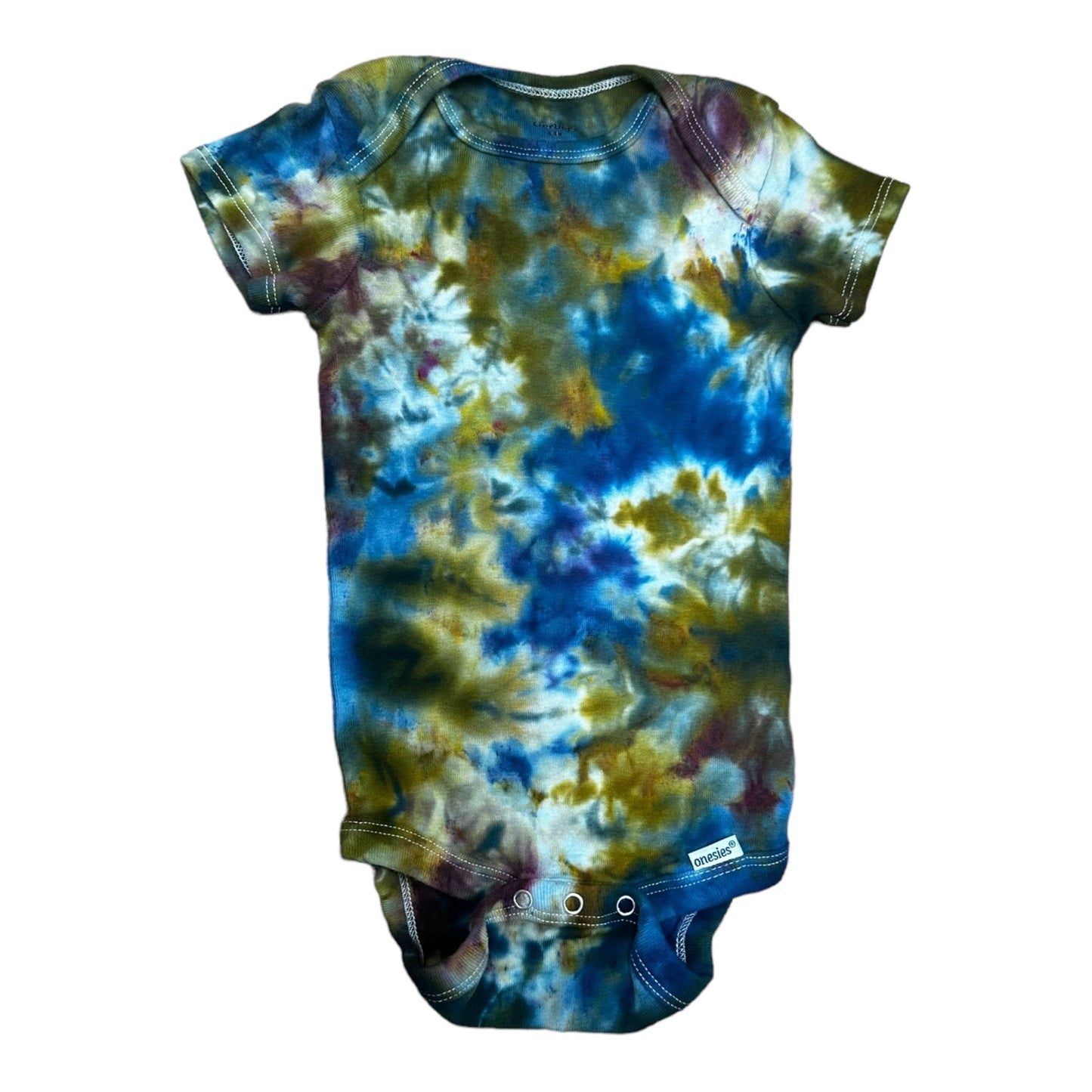 Infant 6-9 Months Blue and Green Scrunch Ice Dye Tie Dye Onesie