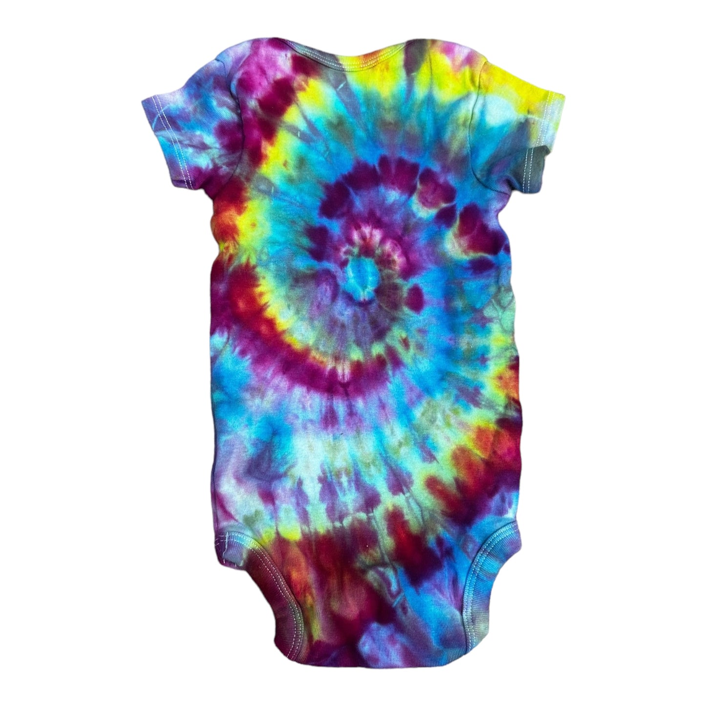 Infant 6-9 Months Blue Green Yellow and Purple Spiral Ice Dye Tie Dye Onesie