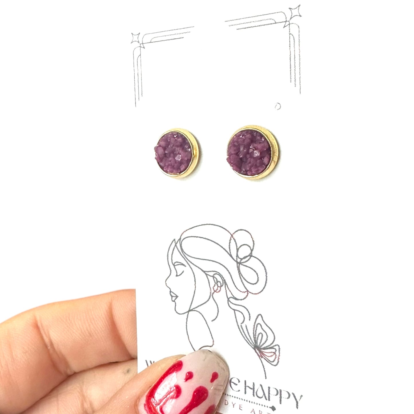 8MM Hypoallergenic Plum Purple Faux Druzy Earring Studs