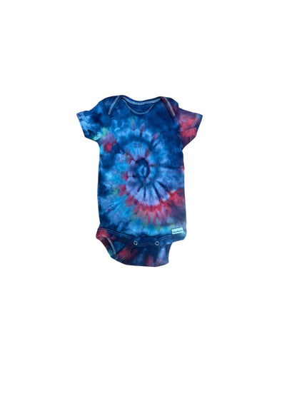 Infant 0-3 Months Blue Green and Red Spiral Ice Dye Tie Dye Onesie