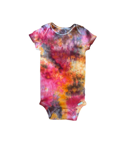 Infant 24 Months Brown Pink and Orange Ice Dye Tie Dye Onesie